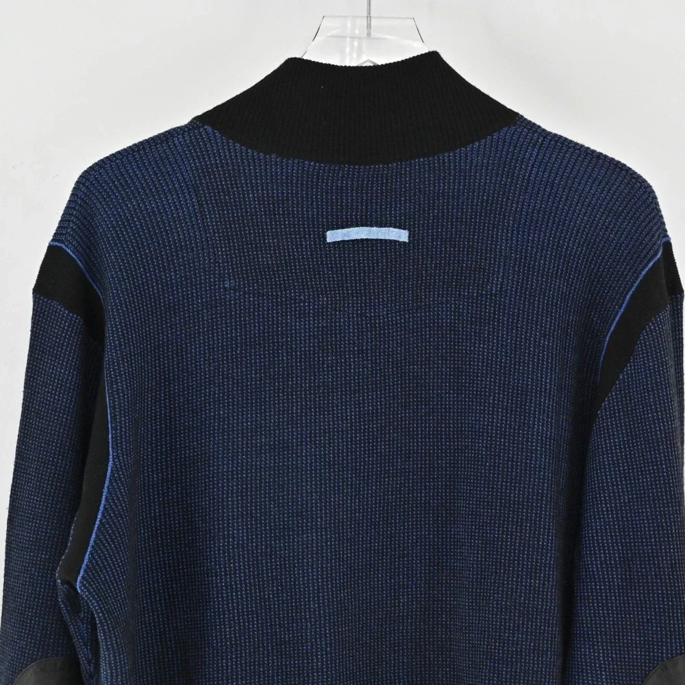 ROBERT GRAHAM Mens Blue Quarter Zip Sweater Sz XL Wool Waffle Knit Pullover Mock